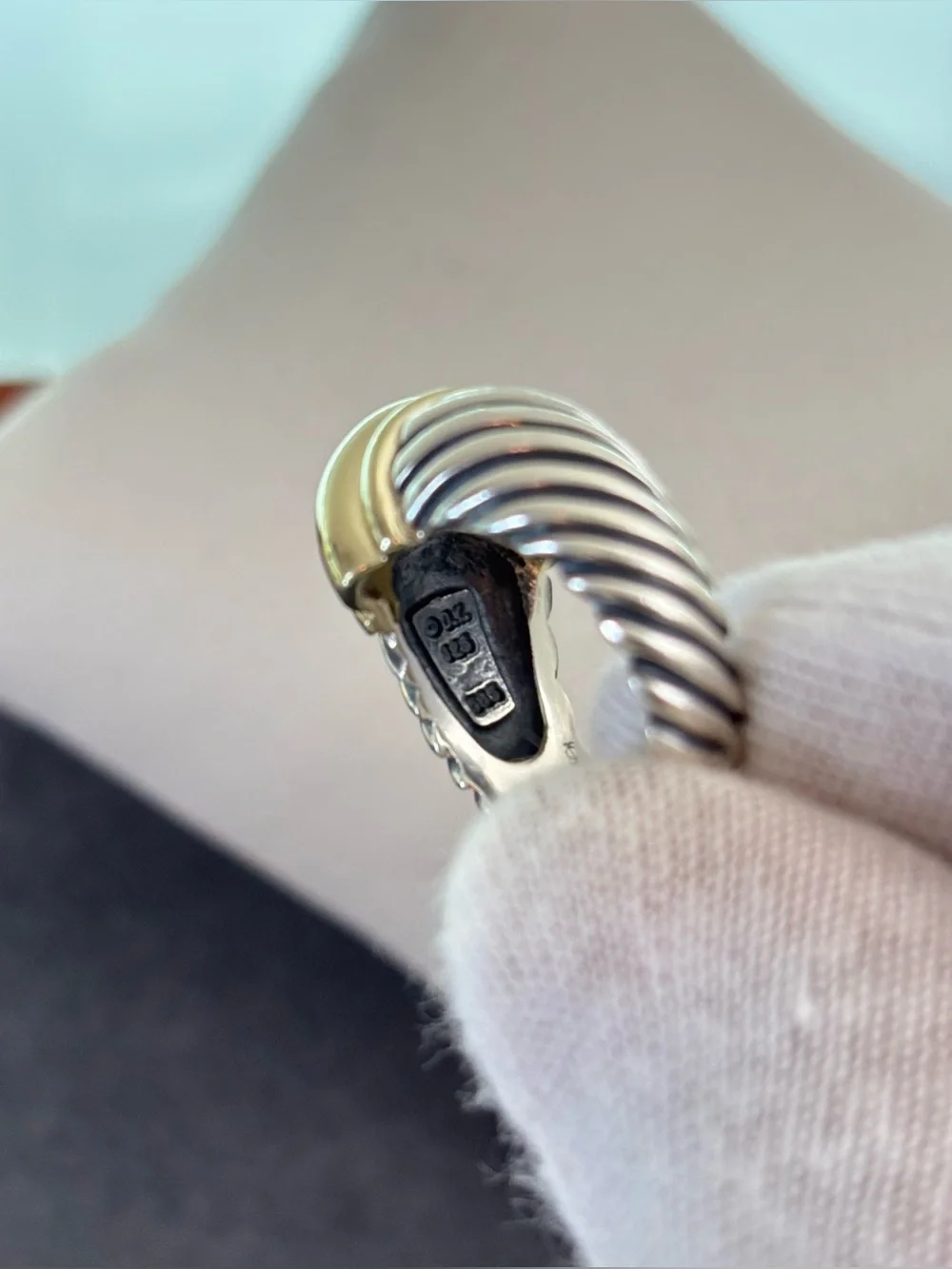 David Yurman 925 & 14k Gold Classic Cable Dome Ring 5.5